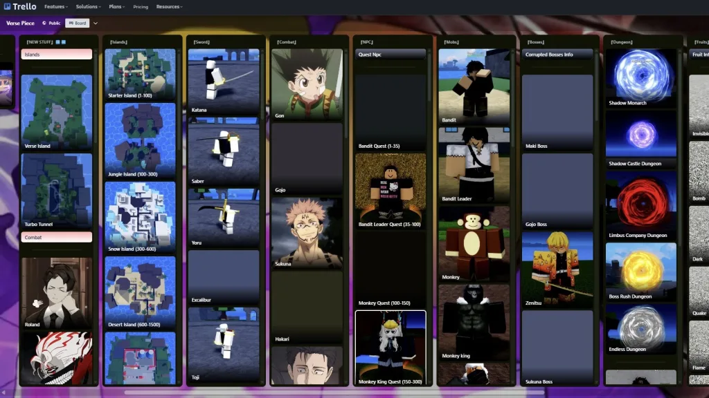 verse piece trello board